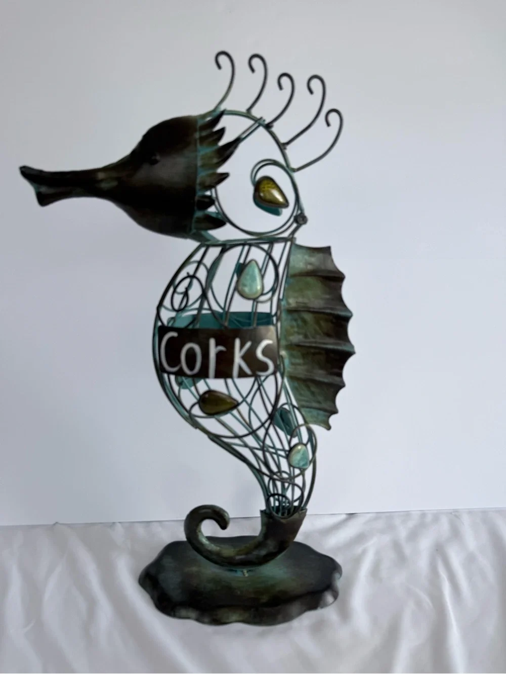 Regal Plus Seahorse Wine Cork Holder Coastal Metal Decor 17.5”